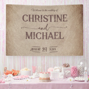 Vintage rustic paper brown mountains wedding banner