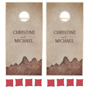 Vintage rustic paper brown mountains wedding cornhole set