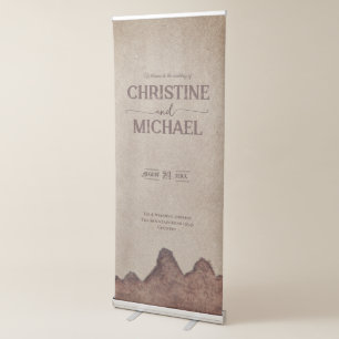 Vintage rustic paper brown mountains wedding retractable banner