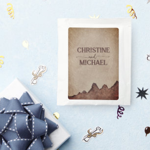 Vintage rustic paper brown mountains wedding tea bag drink mix