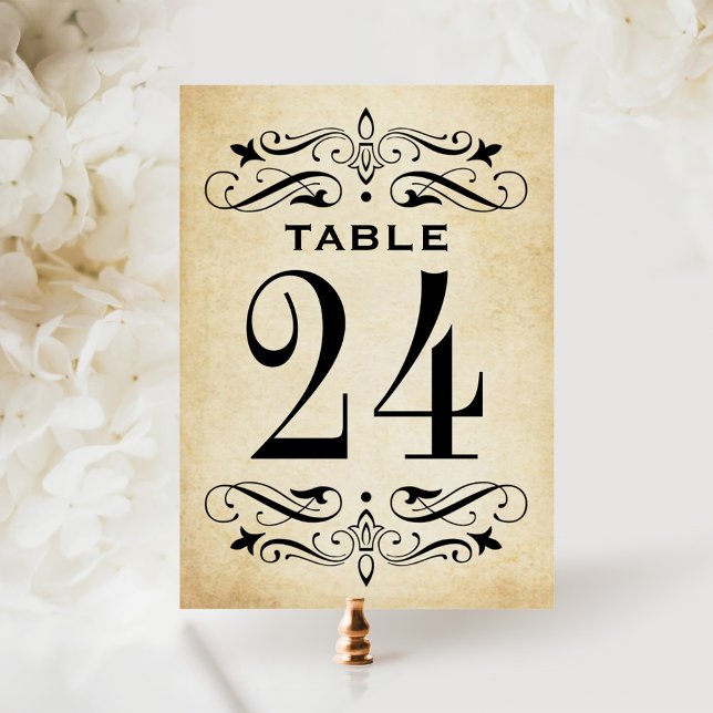 Vintage Rustic Parchment Flourish Table Number Car (Creator Uploaded)