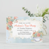 Vintage Rustic Pastel Floral Birthday Tea Party Invitation (Standing Front)