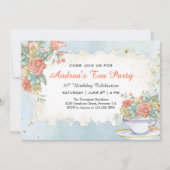 Vintage Rustic Pastel Floral Birthday Tea Party Invitation (Front)
