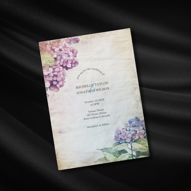 Vintage Rustic Pastel Hydrangea Flower Invitation (Pastel Hydrangea vintage paper)