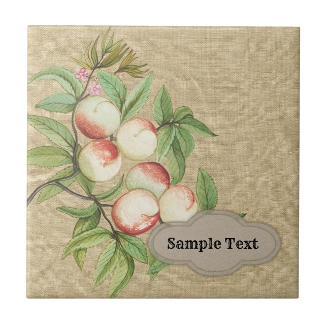 Vintage Rustic Peach Farmstand Ceramic Tile (Front)