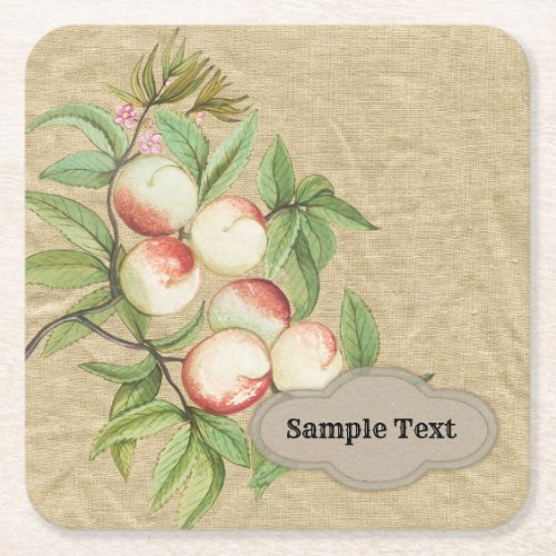 Vintage Rustic Peach Farmstand Square Paper Coaster