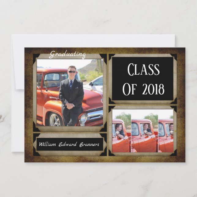 Vintage Rustic Photo Graduation Invitations (Front)