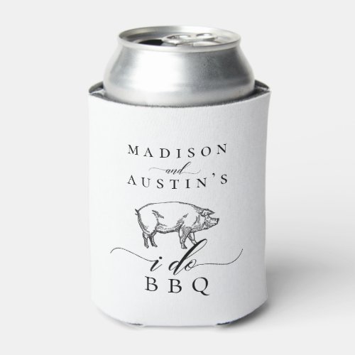 Vintage Rustic Pig I Do BBQ Casual Wedding Can Cooler