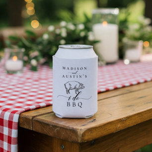 Vintage Rustic Pig I Do BBQ Casual Wedding Can Cooler