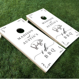 Vintage Rustic Pig I Do BBQ Casual Wedding Cornhole Set