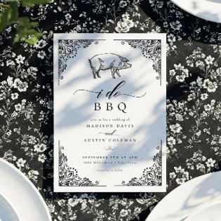 Vintage Rustic Pig I Do BBQ Casual Wedding Invitation Vintage Rustic Pig I Do BBQ Casual Wedding Invitation