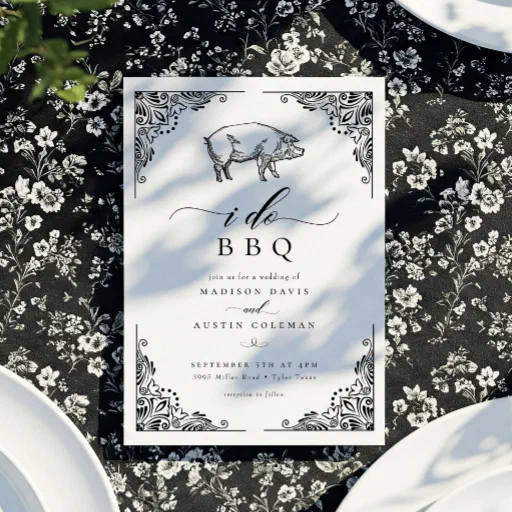 Vintage Rustic Pig I Do BBQ Casual Wedding Invitation
