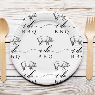 Vintage Rustic Pig I Do BBQ Casual Wedding Paper Plates