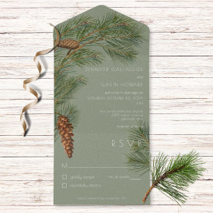 Vintage Rustic Pine Branches Green No Dinner All In One Invitation