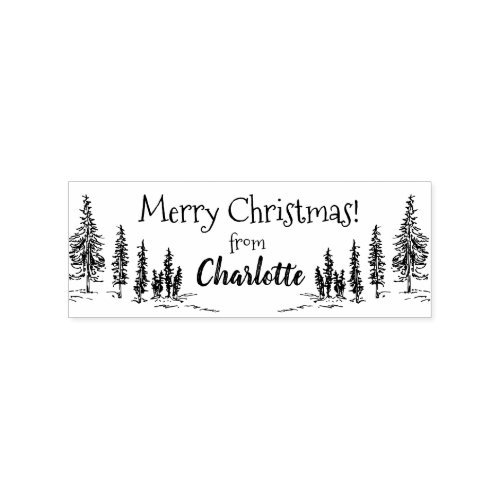 Vintage Rustic Pine Trees Custom Merry Christmas Rubber Stamp