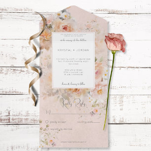 Vintage Rustic Pink Floral Frame No Dinner All In One Invitation