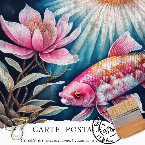 Vintage Rustic Pink Koi Fish Decoupage  Tissue Paper