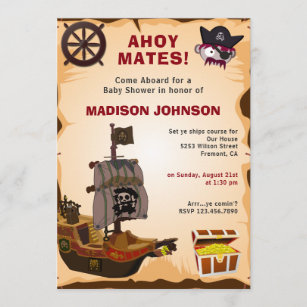 Vintage Rustic Pirate Theme Baby Shower Invitation