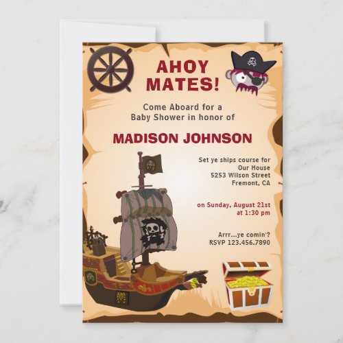 Vintage Rustic Pirate Theme Baby Shower Invitation