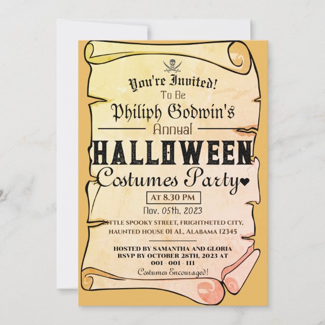 Vintage rustic Pirates Halloween Costume Party  Invitation (Front)