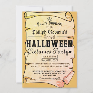 Vintage rustic Pirates Halloween Costume Party Invitation
