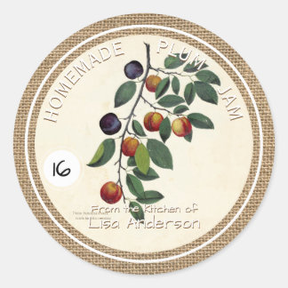 Vintage Rustic Plum Jam custom round Sticker Label