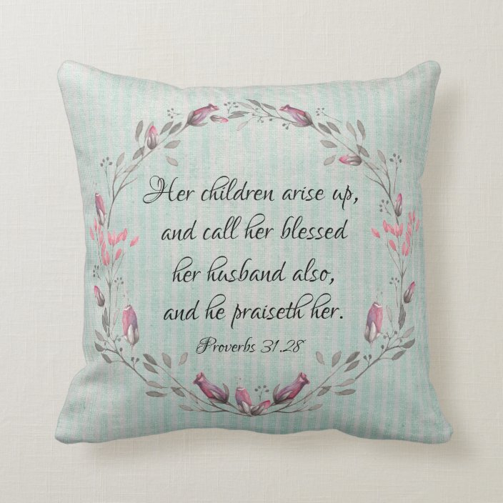 Vintage Rustic Proverbs 31 28 Kjv Bible Verse Throw Pillow