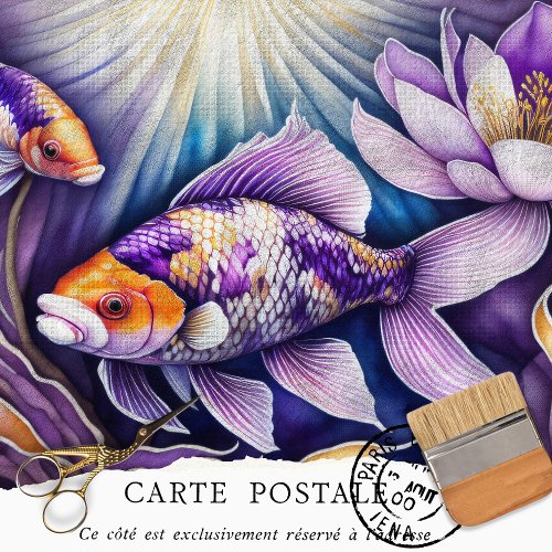 Vintage Rustic Purple Koi Fish Decoupage  Tissue Paper