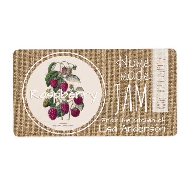 Vintage Rustic Raspberry Jam personalized H Label (Front)