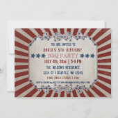 Vintage Rustic Red and Blue Memorial Day Birthday Invitation (Front)