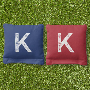 Vintage Rustic Red and Blue Monogram Cornhole Bags