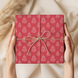 Vintage Rustic Red Christmas Trees Pattern Wrapping Paper