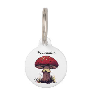 Vintage Rustic Red Mushroom Dog Cat White Pet  ID Tag
