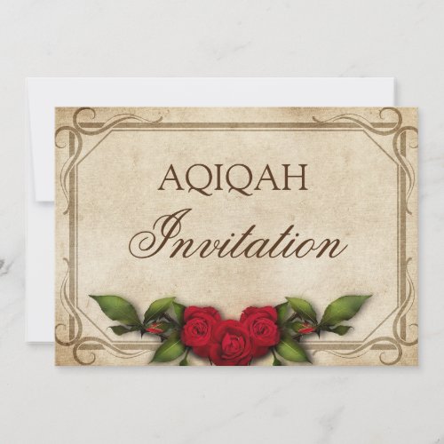 Vintage Rustic Red Roses Baby Girl Aqiqah Invitation