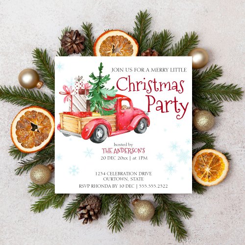 Vintage rustic red truck with Christmas tree Invitation