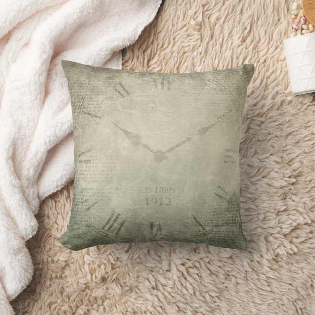 Vintage rustic retro clock script pattern throw pillow (Blanket)
