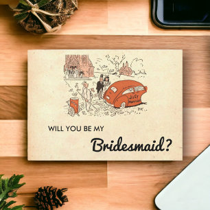 Vintage Rustic Retro Couple Old Bridesmaid Card