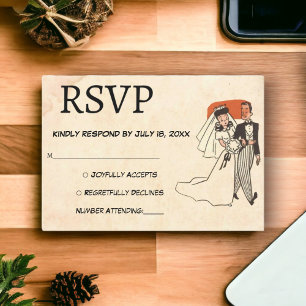 Vintage rustic retro old style comic book wedding RSVP card