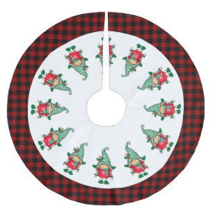Vintage rustic retro red and black tartan gnomes brushed polyester tree skirt