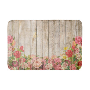 Vintage Rustic Romantic Roses Wood Bath Mat