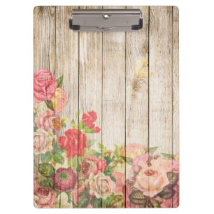 Vintage Rustic Romantic Roses Wood Clipboard