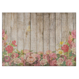 Vintage Rustic Romantic Roses Wood Cutting Board