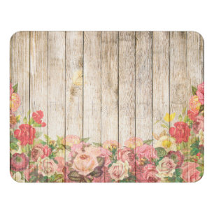 Vintage Rustic Romantic Roses Wood Door Sign