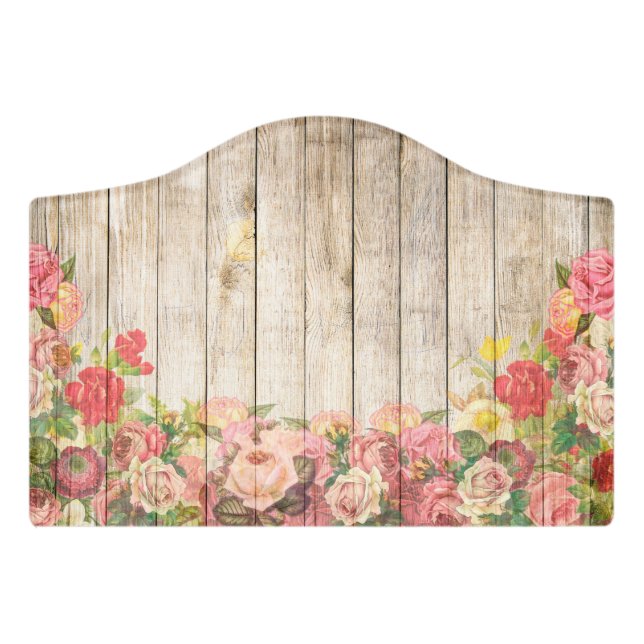 Vintage Rustic Romantic Roses Wood Door Sign (Small Crest Front)