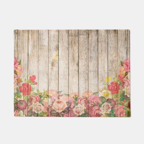 Vintage Rustic Romantic Roses Wood Doormat