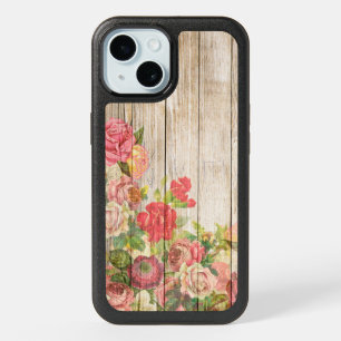 Vintage Rustic Romantic Roses Wood iPhone 15 Case