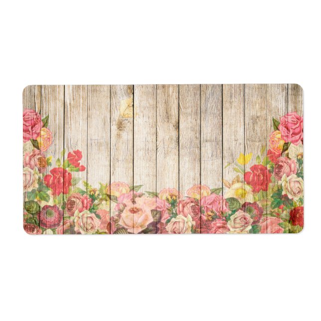 Vintage Rustic Romantic Roses Wood Label (Front)