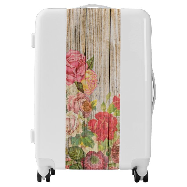 Vintage Rustic Romantic Roses Wood Luggage (Front)