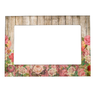 Vintage Rustic Romantic Roses Wood Magnetic Frame