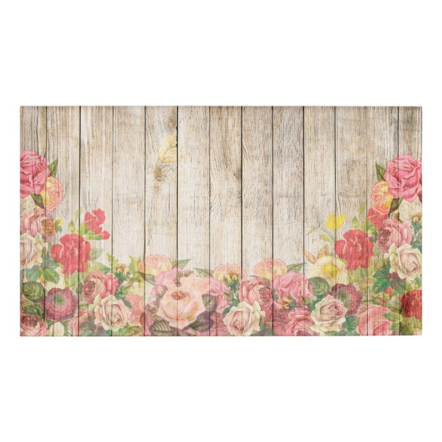 Vintage Rustic Romantic Roses Wood Name Tag (Front)